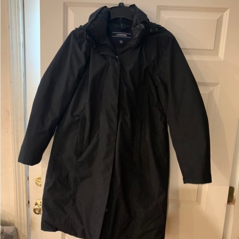 Land's End Black Mid Length down Commuter Coat Black PM 10-12 - Picture 3 of 9